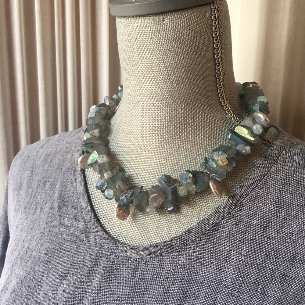 Chunky Iridescent Quartz with Coin Pearls and Crystals